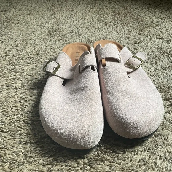 Suede Slip On Clogs - Soft Pink - Picture 1 of 5